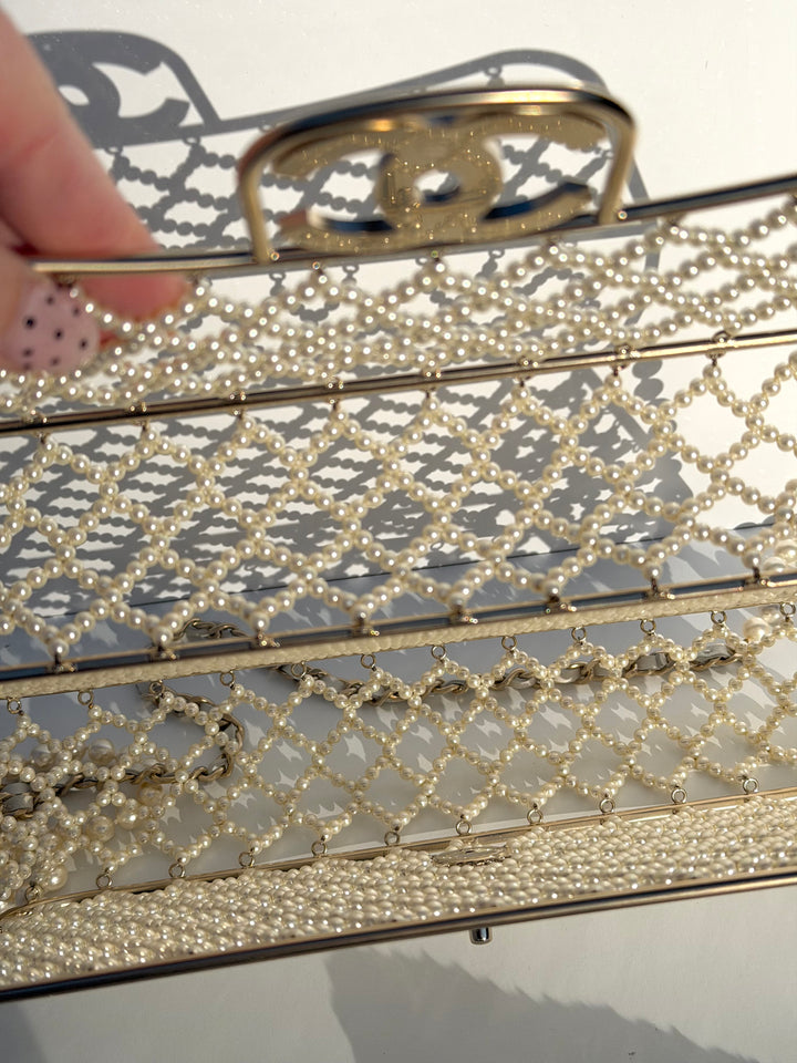 Chanel 2014 Pearl Embellished Caged Flap Minaudière Bag