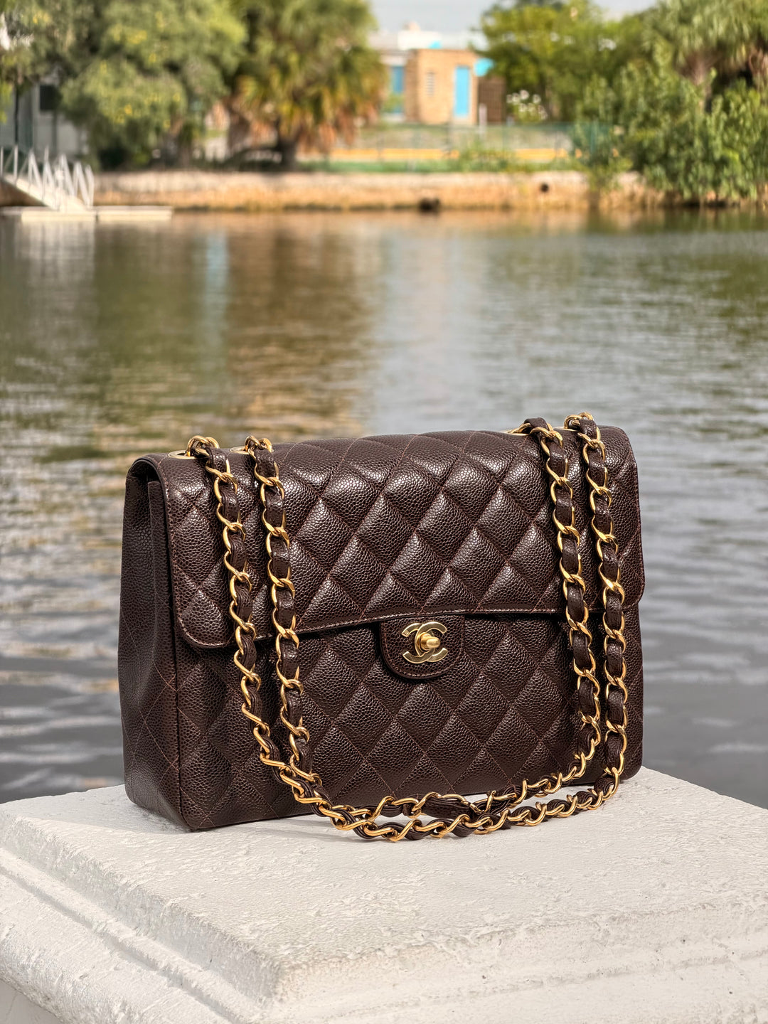 Chanel Classic Flap Jumbo Brown Caviar 24K Gold Hardware 2000