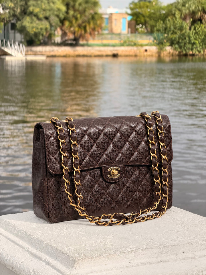 Chanel Classic Flap Jumbo Brown Caviar 24K Gold Hardware 2000