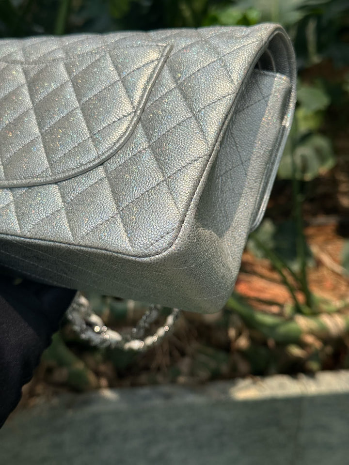Chanel 21K Medium Flap Bag Silver Metallic Caviar Leather Silver Tone Hardware 2021