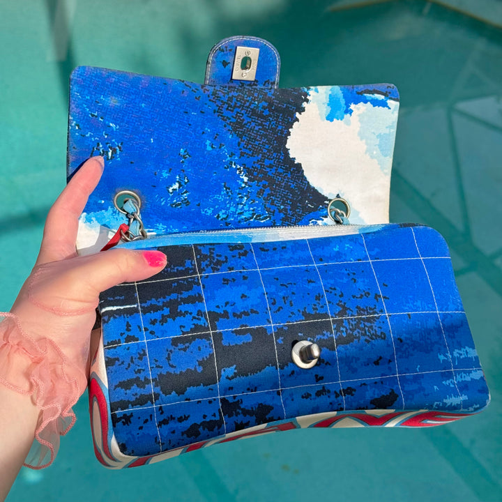 Chanel Surf Line Choco Bar Flap Blue Canvas Silver Hardware 2002