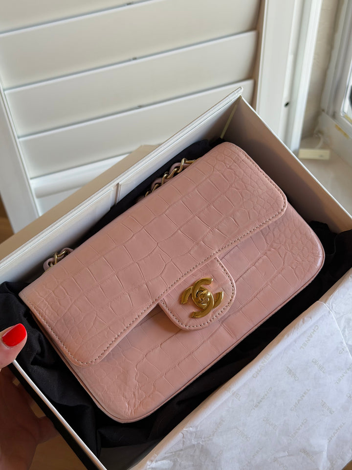 Chanel Mini Classic Flap Alligator Light Pink Light Gold Hardware 2017