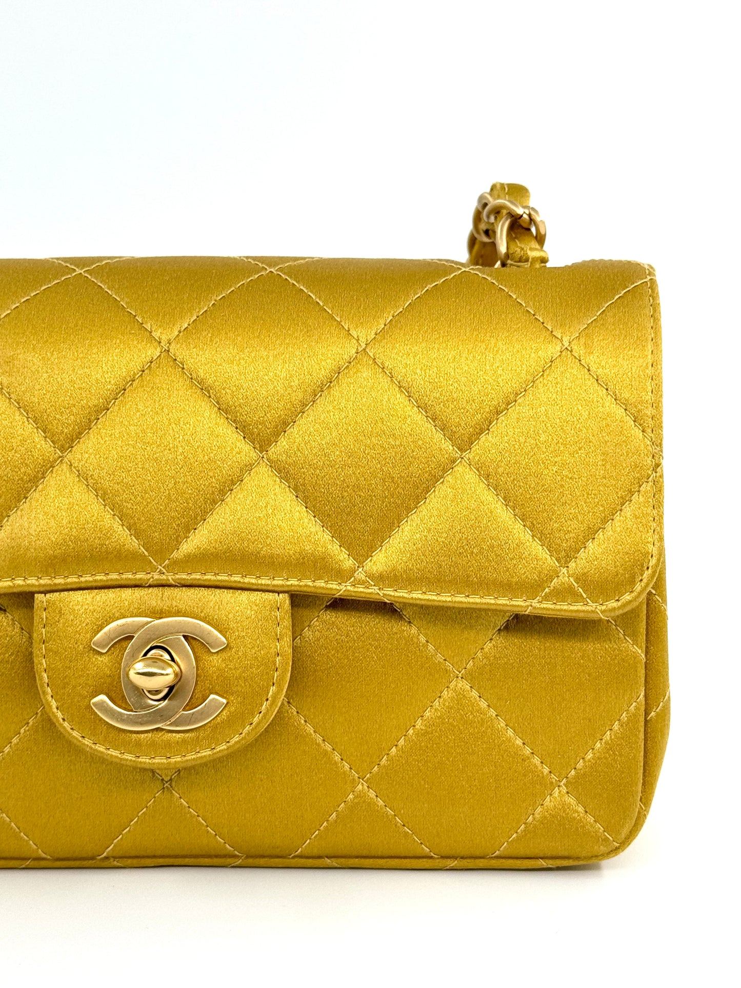 Chanel Gold Satin Mini Rectangle Flap