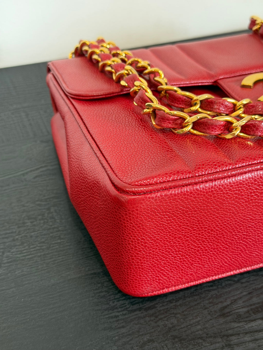 Chanel Vertical Flap Jumbo Red Caviar 24K Gold Plated Hardware 1994