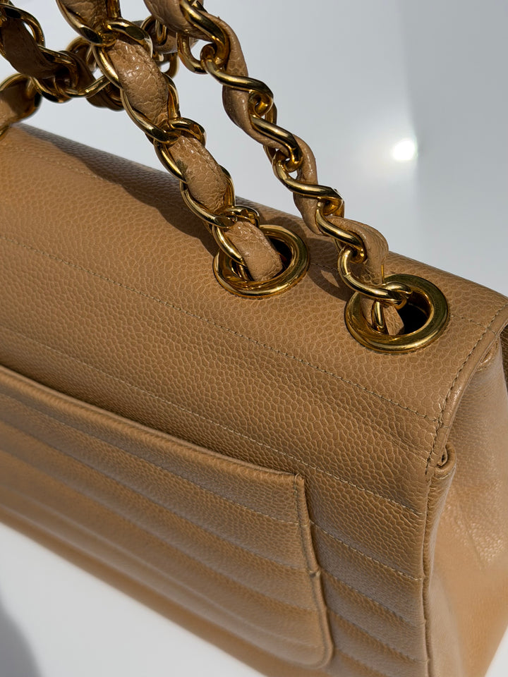 Chanel Classic Flap Jumbo Horizontal Dark Beige Caviar 24K Gold Hardware 1996