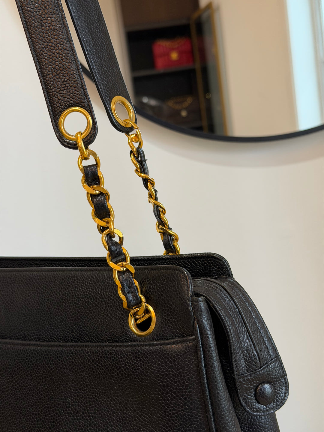Chanel Black Caviar Triple Coco CC Tote Bag 24K Gold Plated Hardware 1994