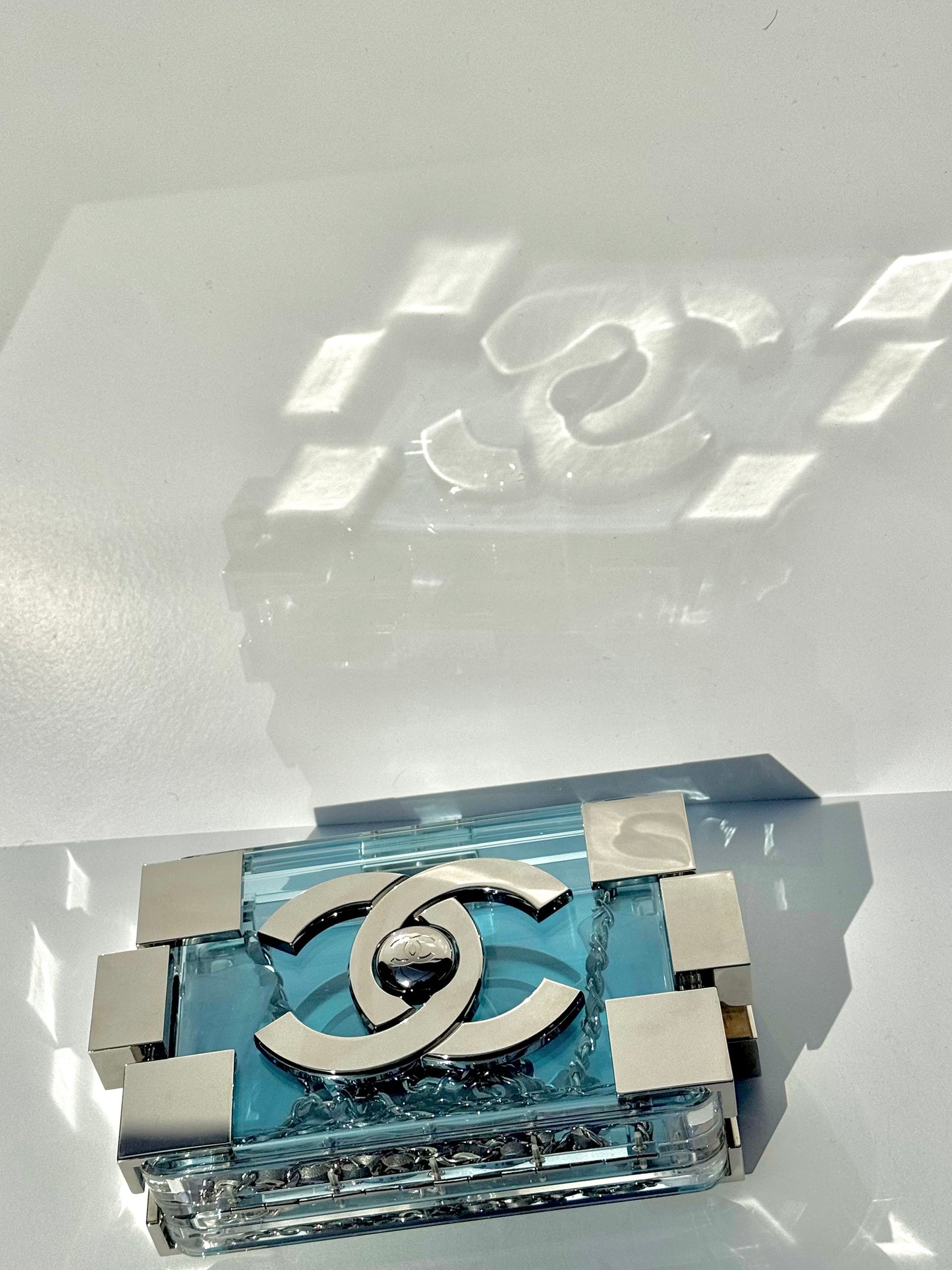 Chanel Plexiglass Blue & Silver Barcode Lego Minaudiere