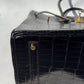 Hermes 18K Yellow Gold Diamond Black Porosus Crocodile Birkin 35