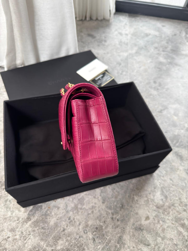 Chanel Medium Classic Flap Bag Matte Alligator Pink Brushed Gold Hardware 2018