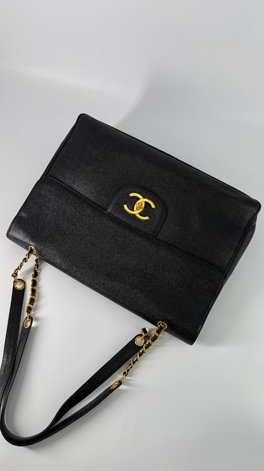 Chanel Vintage Caviar XXL Supermodel Flap Black 24K Gold Plated Hardware 1994