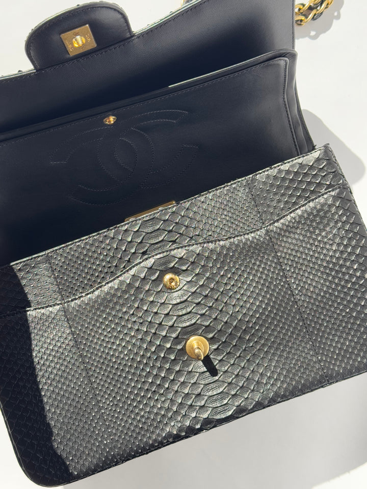 Chanel Jumbo Black Python Double Flap