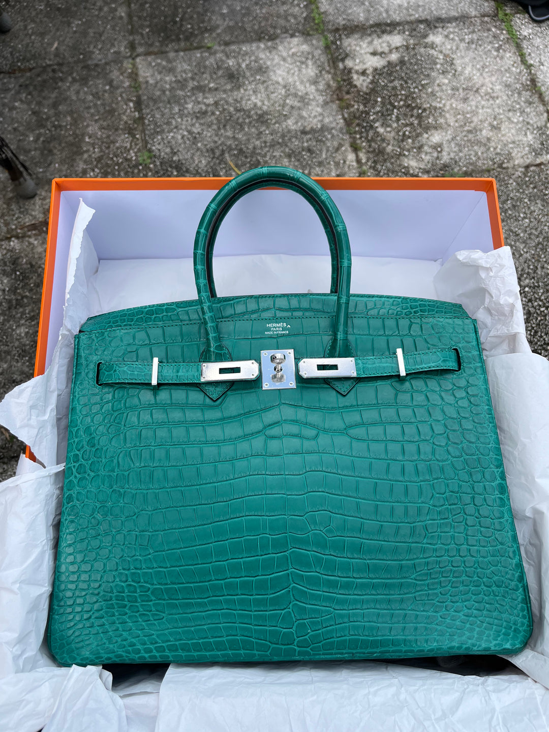 Hermes Malachite Matte Croc Birkin 35 PHW