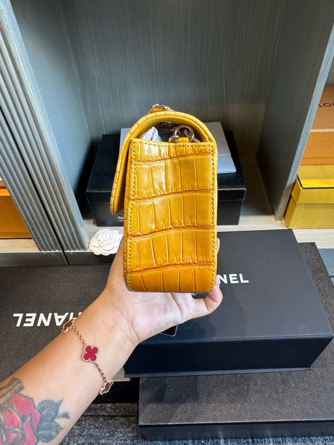 Chanel Mini Flap Orange & Yellow Ombre Alligator Silver Hardware 2014