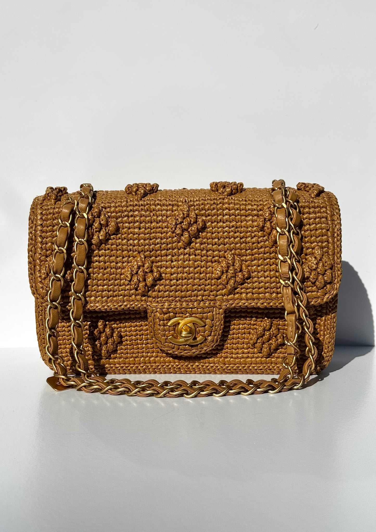 Chanel 24P Tan Braided Raffia Medium Flap Bag