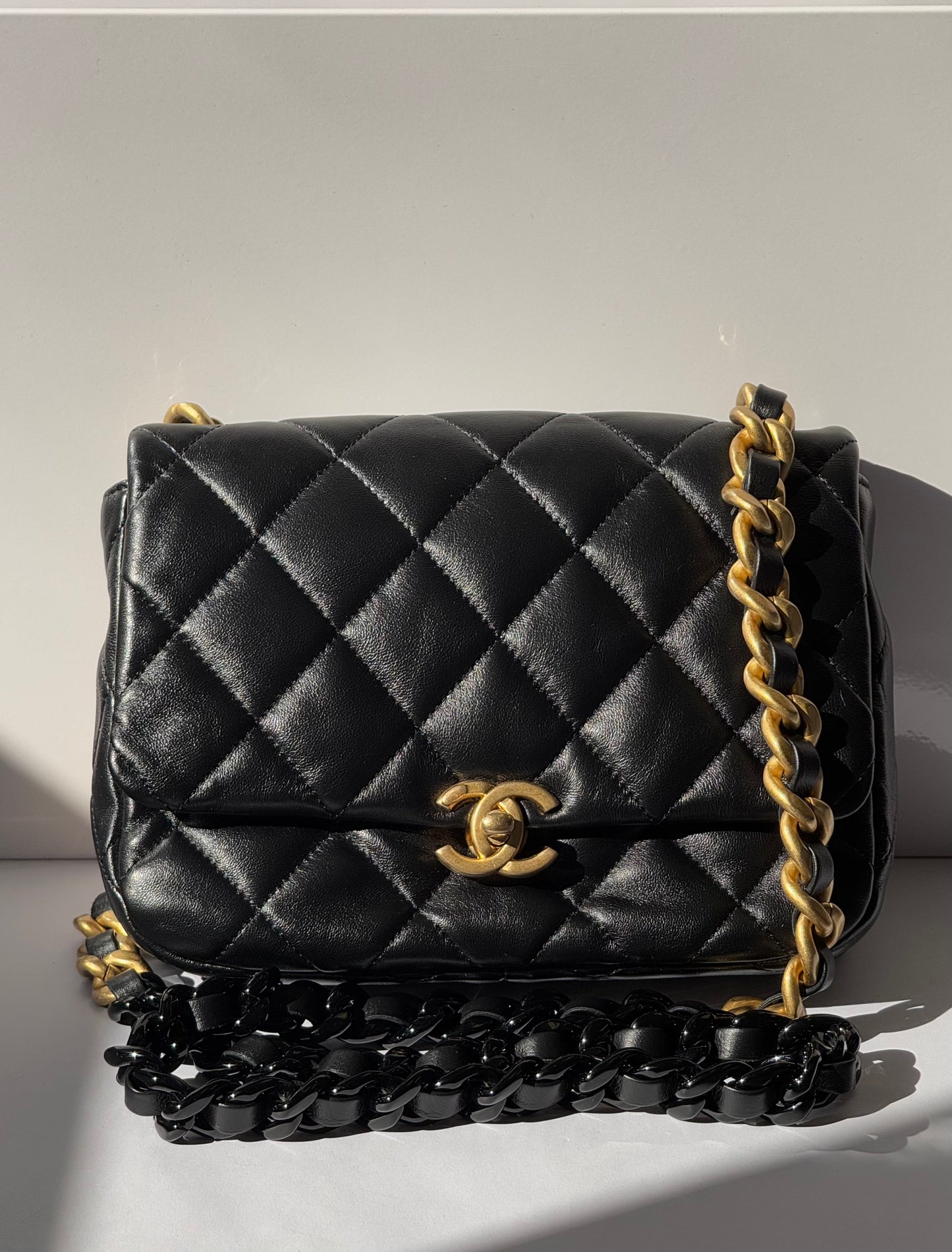 Chanel Lacquered Metal Small CC Lambskin Flap Bag