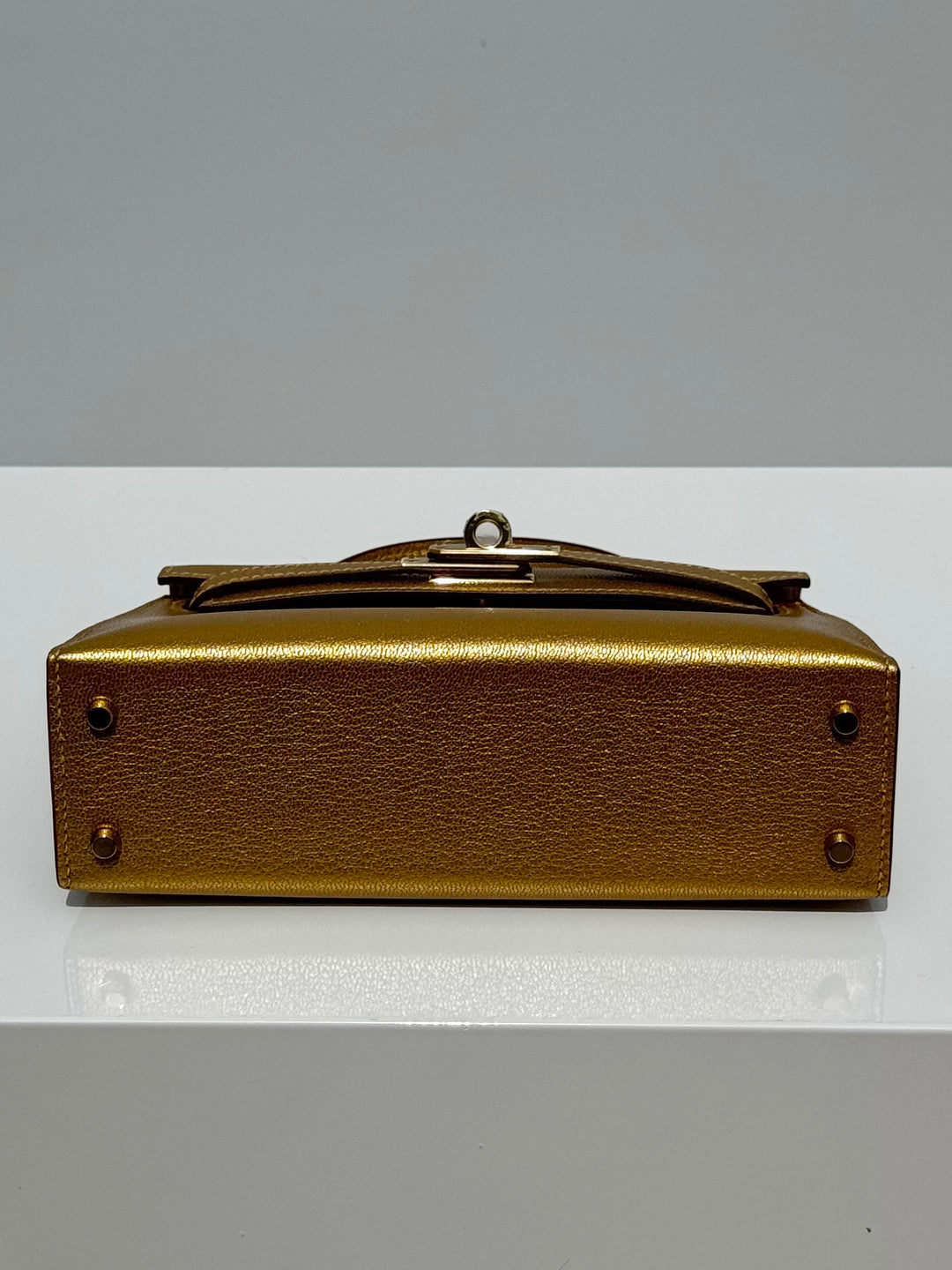 Hermes Mini Sellier Gold Metallic Chevre Dore Kelly 20
