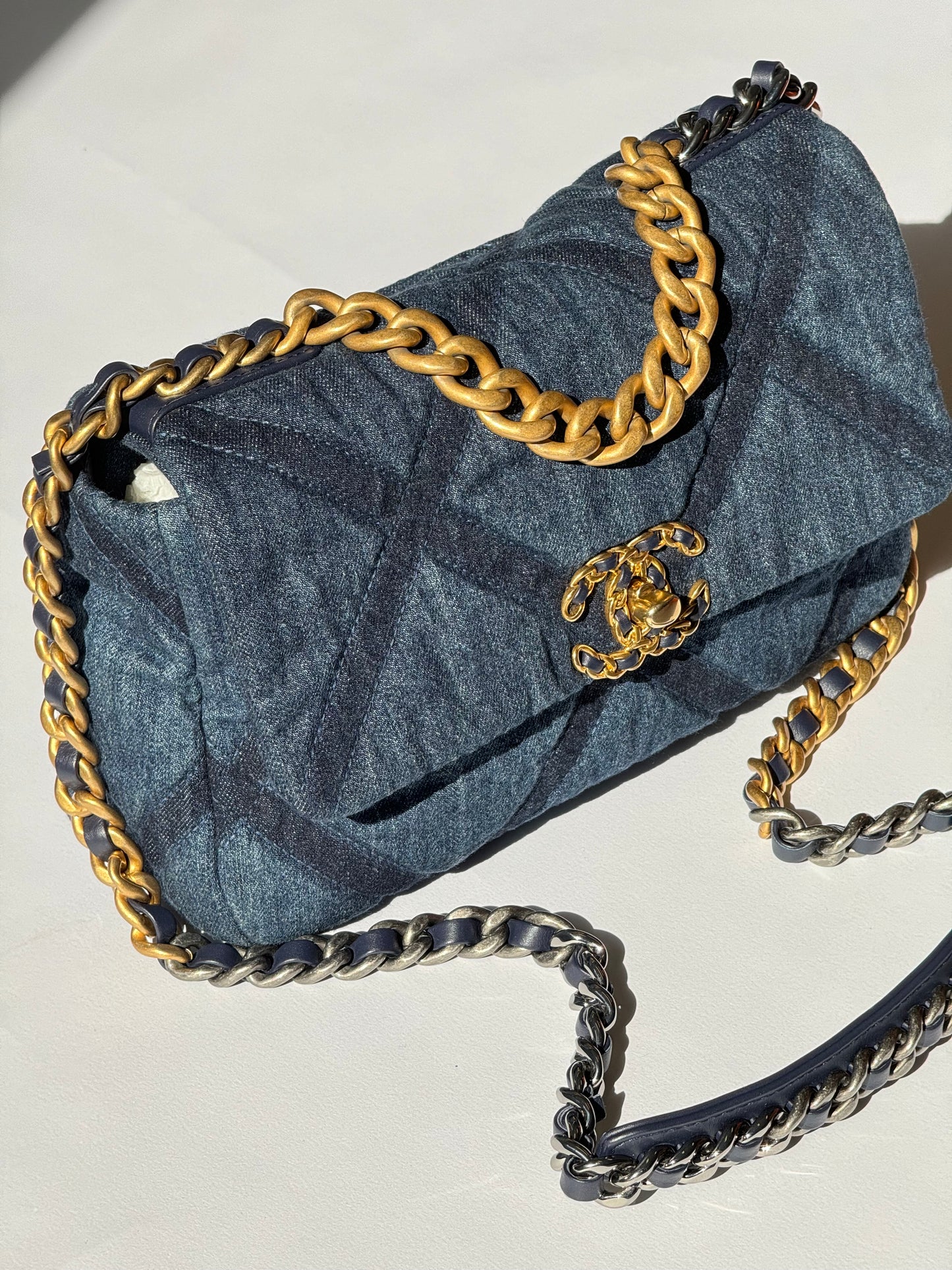 Chanel Small Navy Quilted Denim 19 Flap Bag