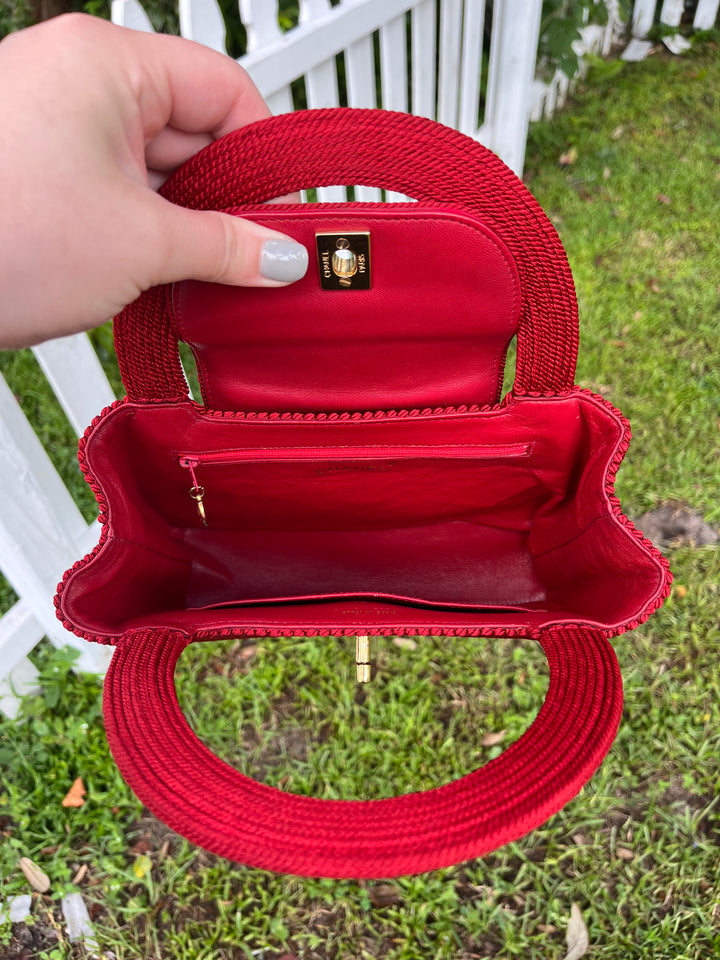 Chanel Vintage Medium Red Rope Kelly Top Handle