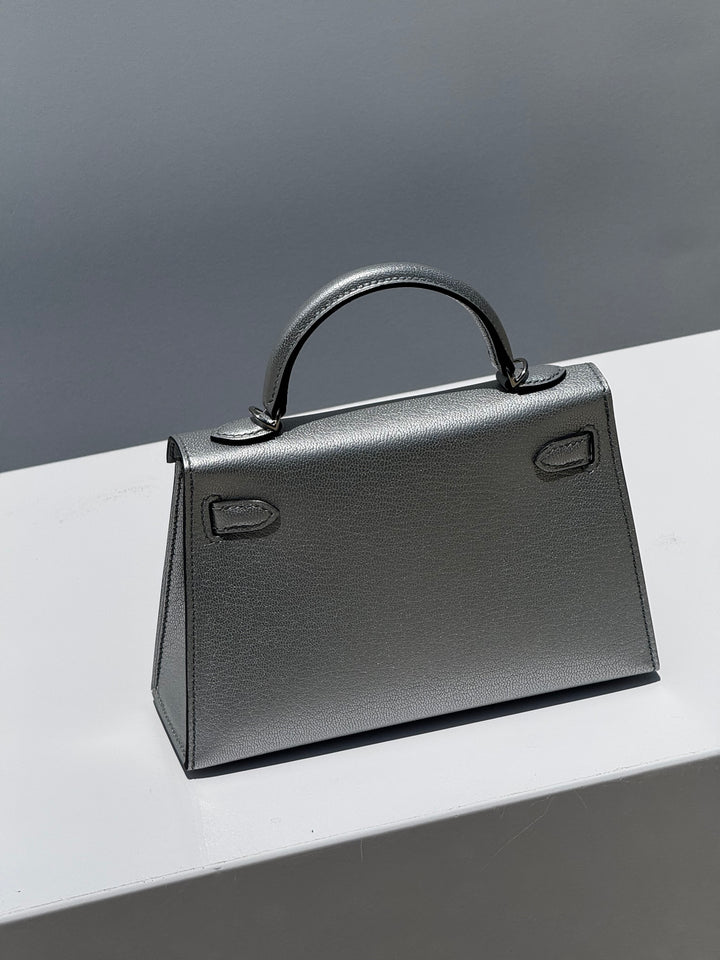 Hermes Mini Sellier Argent Silver Metallic Chevre Chamkilight Kelly 20
