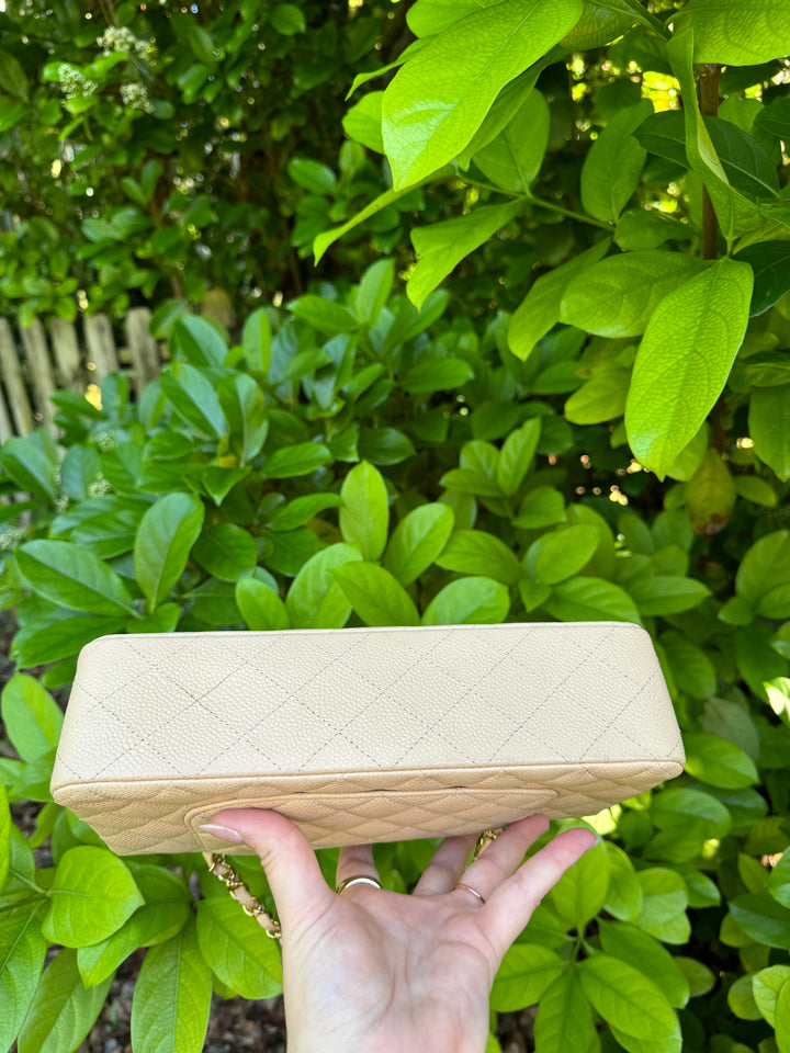 Chanel 2008 Beige Claire Medium Caviar Classic Flap W 24K GHW