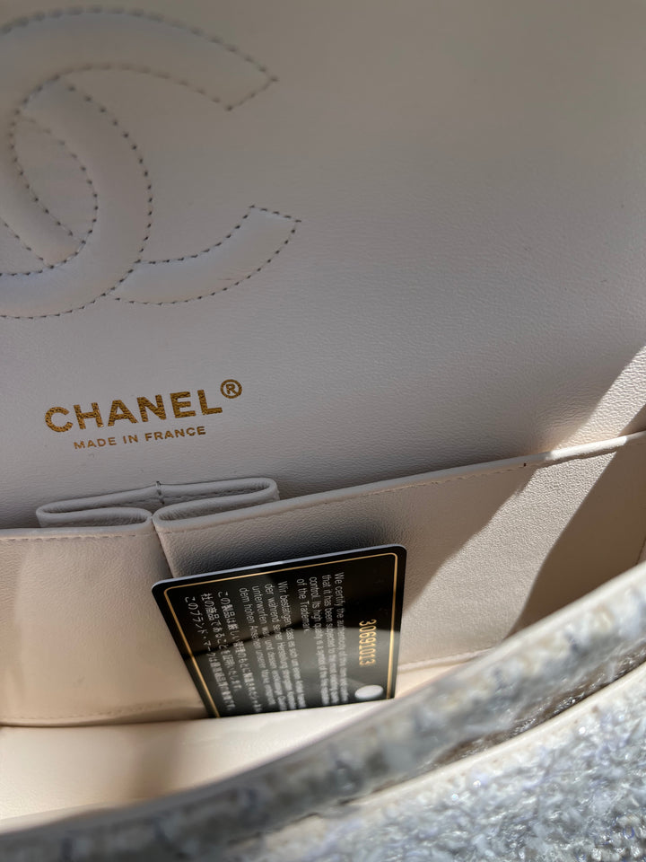 Chanel White Medium Tweed Patchwork Flap Bag