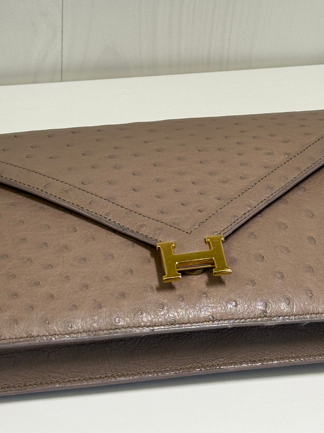 Hermes 1982 Ostrich Lydie 2 Ways Clutch Bag