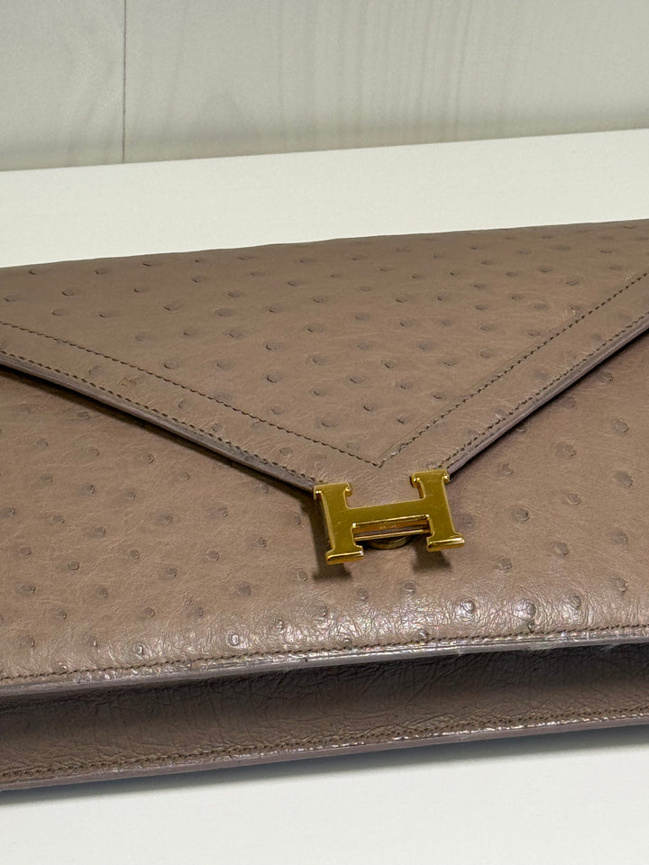 Hermes 1982 Ostrich Lydie 2 Ways Clutch Bag