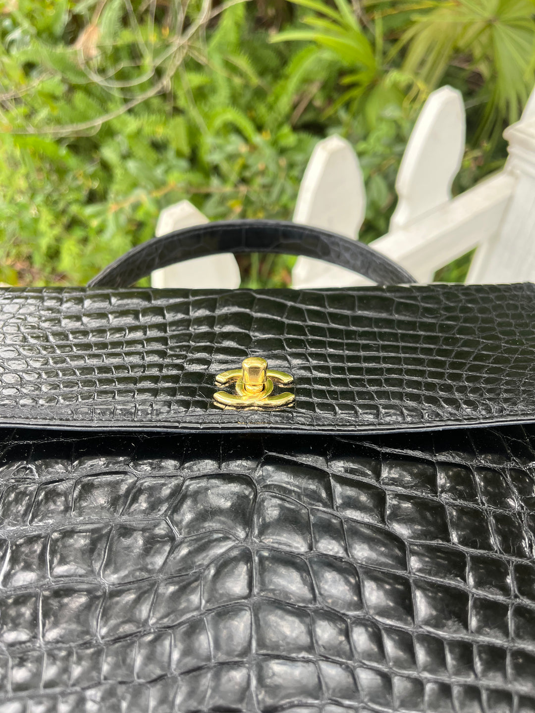 Chanel Vintage Large Crocodile Top Handle Flap Bag