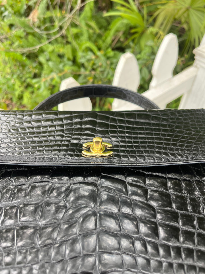 Chanel Vintage Large Crocodile Top Handle Flap Bag