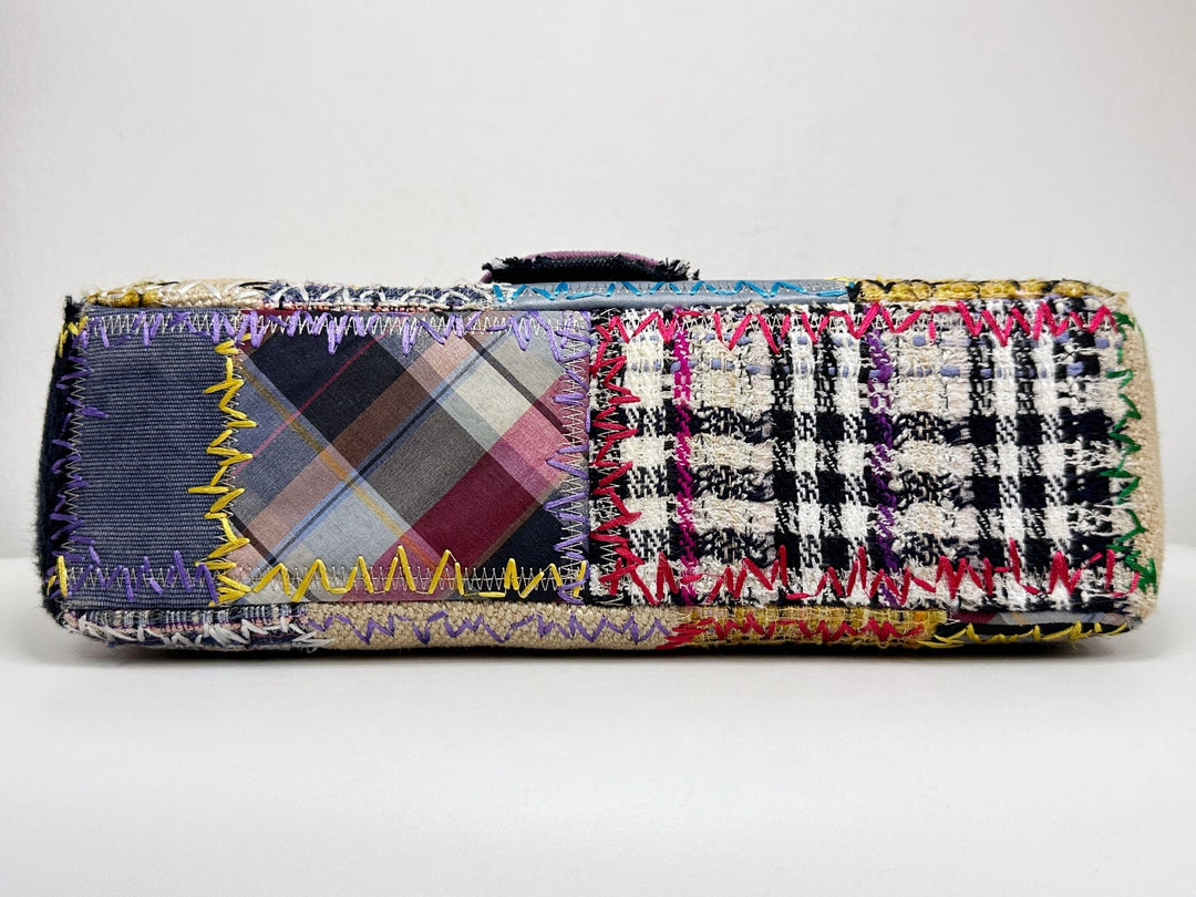 Chanel Jumbo Single Flap Patchwork Multicolor Tweed Silver Hardware 2015