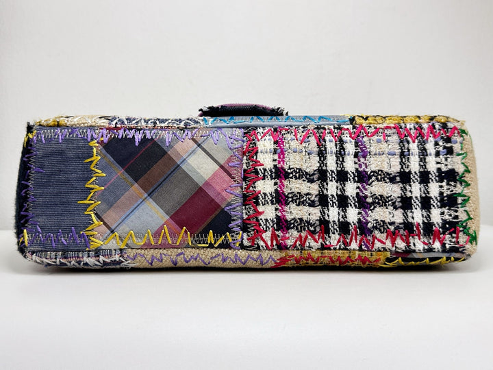 Chanel Jumbo Single Flap Patchwork Multicolor Tweed Silver Hardware 2015