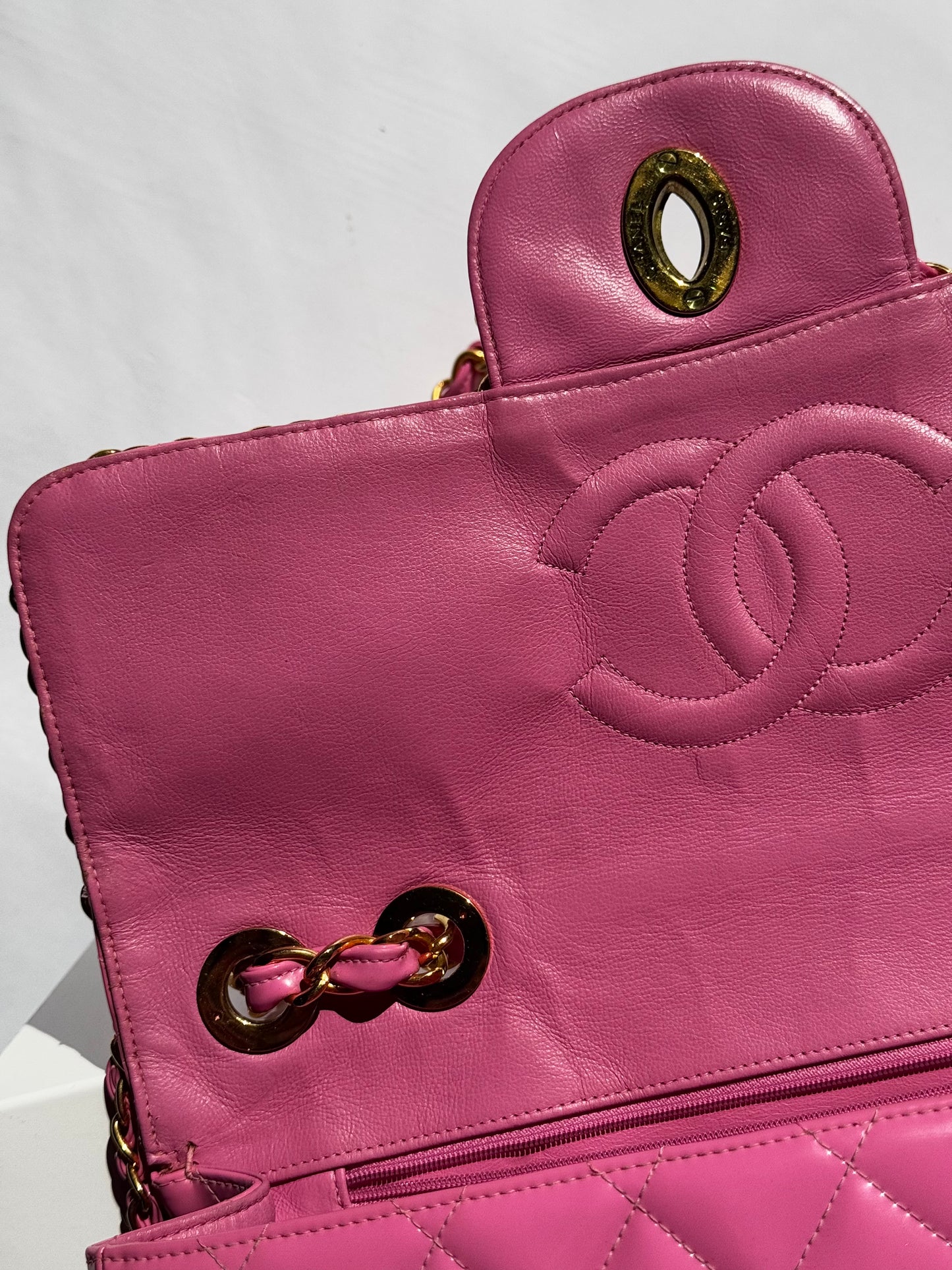 Chanel 1995 Jumbo Barbie Pink Chain Around Flap Bag