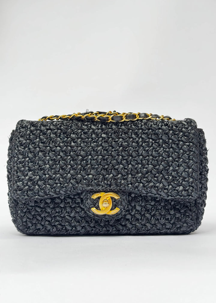 Chanel 18C Black Ancient Greece Raffia Crochet Flap Bag