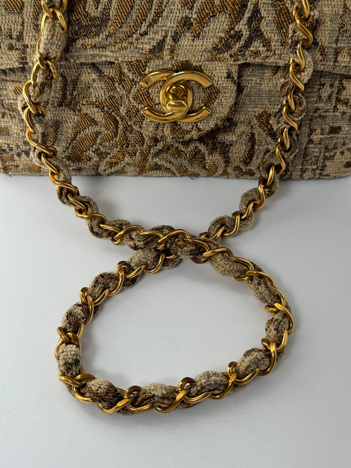 Chanel 1991 Bronze Metallic Brocade Vintage Mini Square Flap Bag