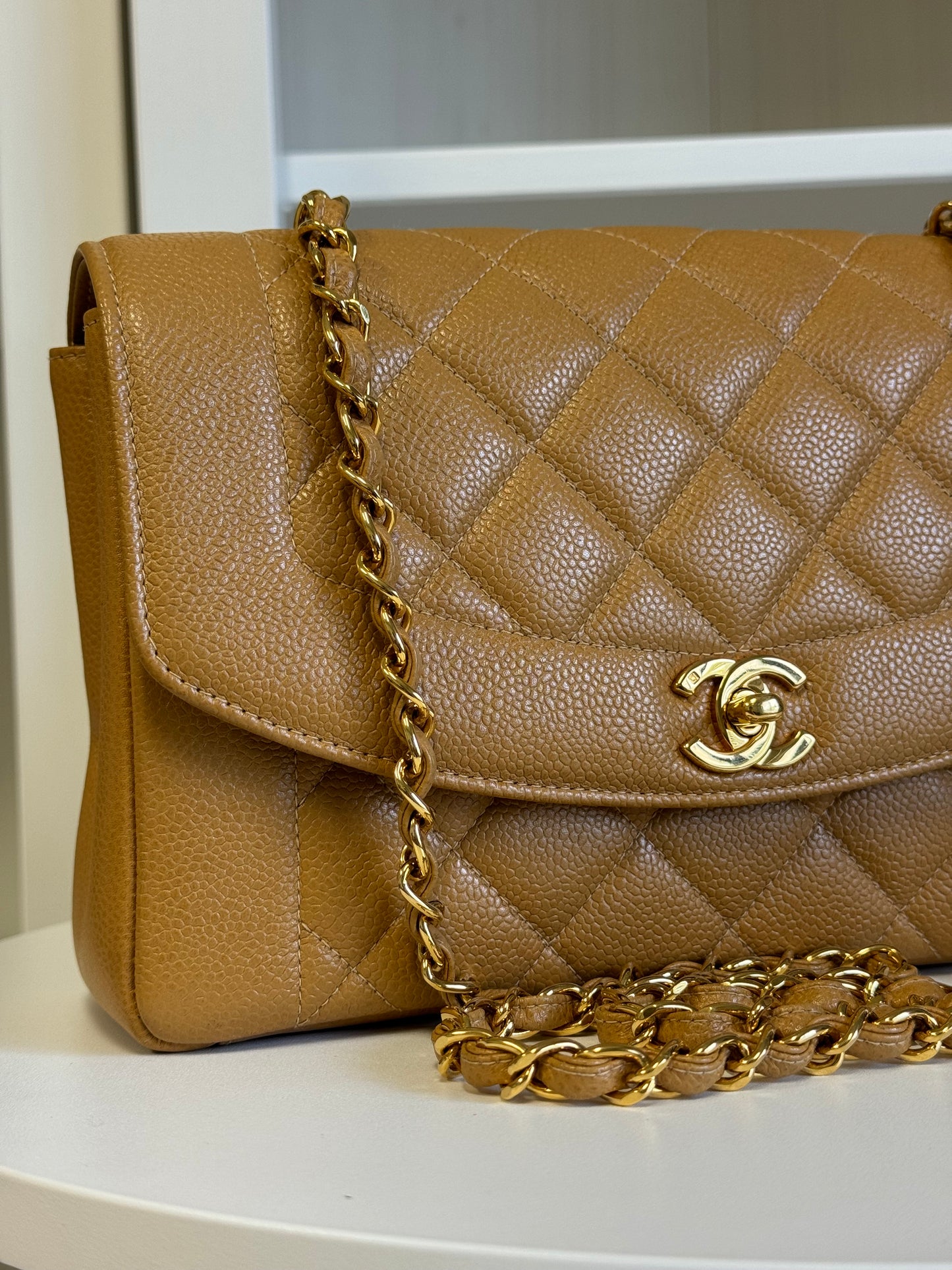 Chanel Caramel 24K Medium Caviar Diana Flap Bag