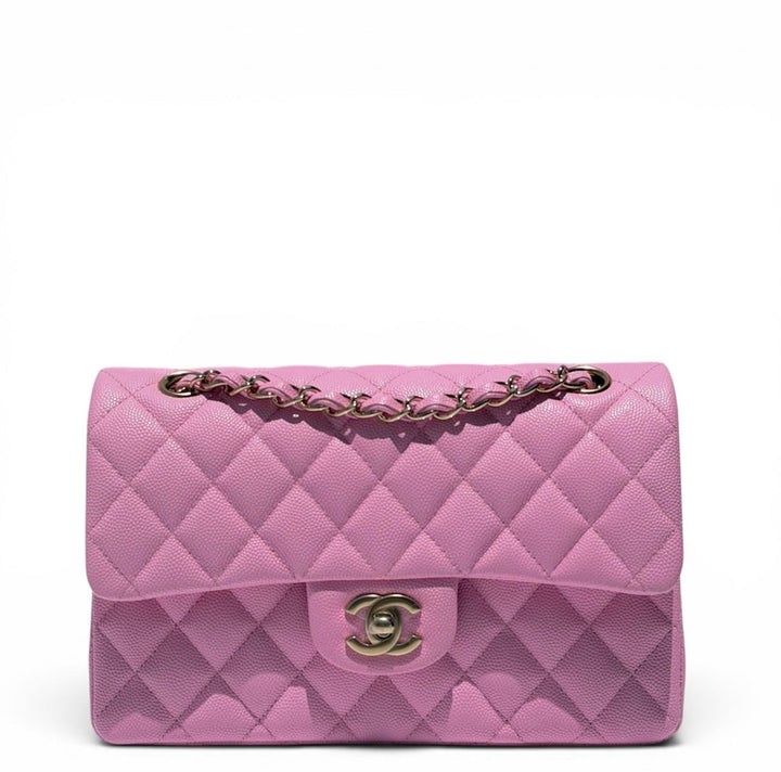 Chanel Small Classic Double Flap Caviar Pink Light Gold Hardware 2023