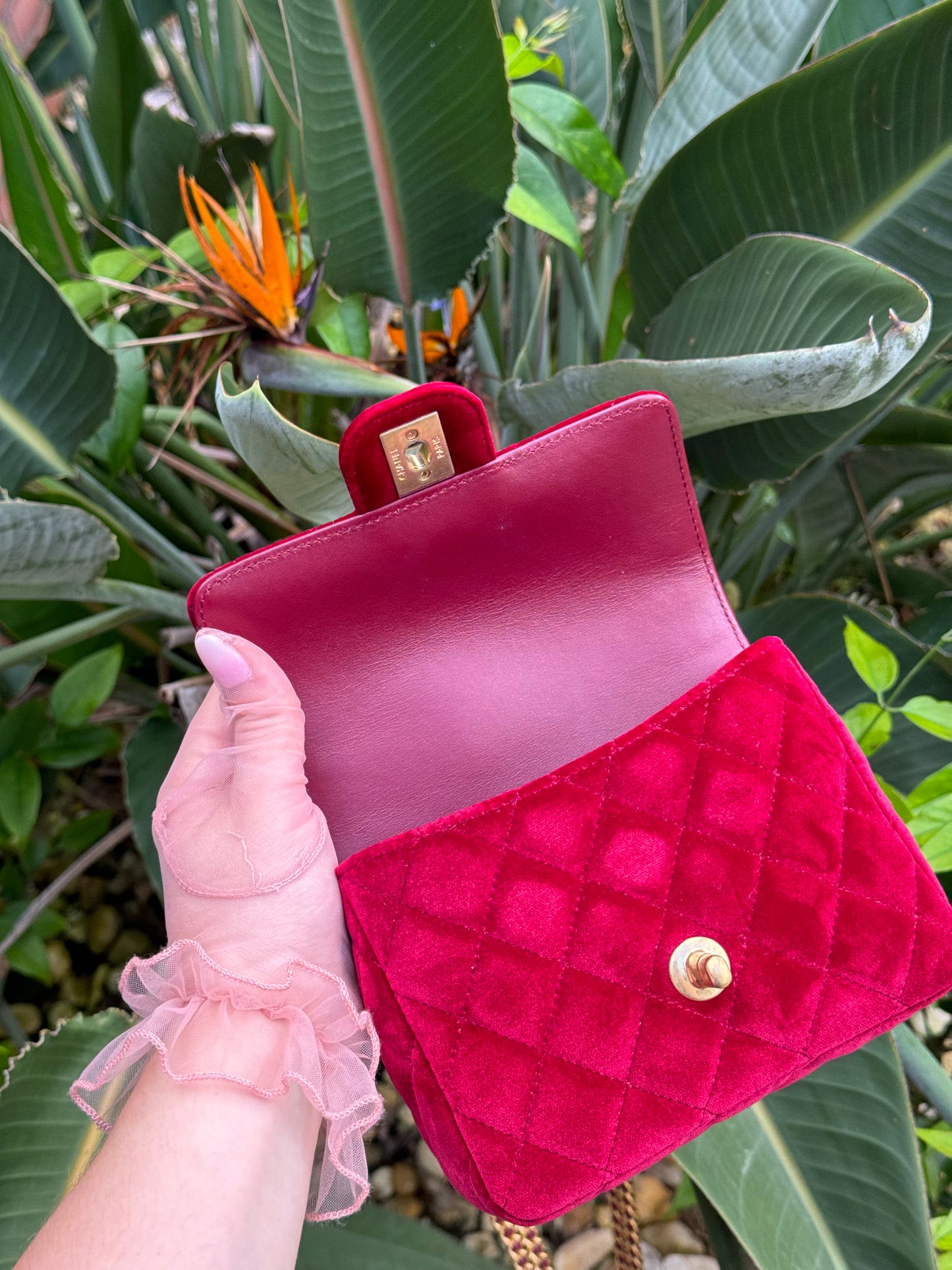 Chanel Red Mini Velvet Enamel Flap Bag