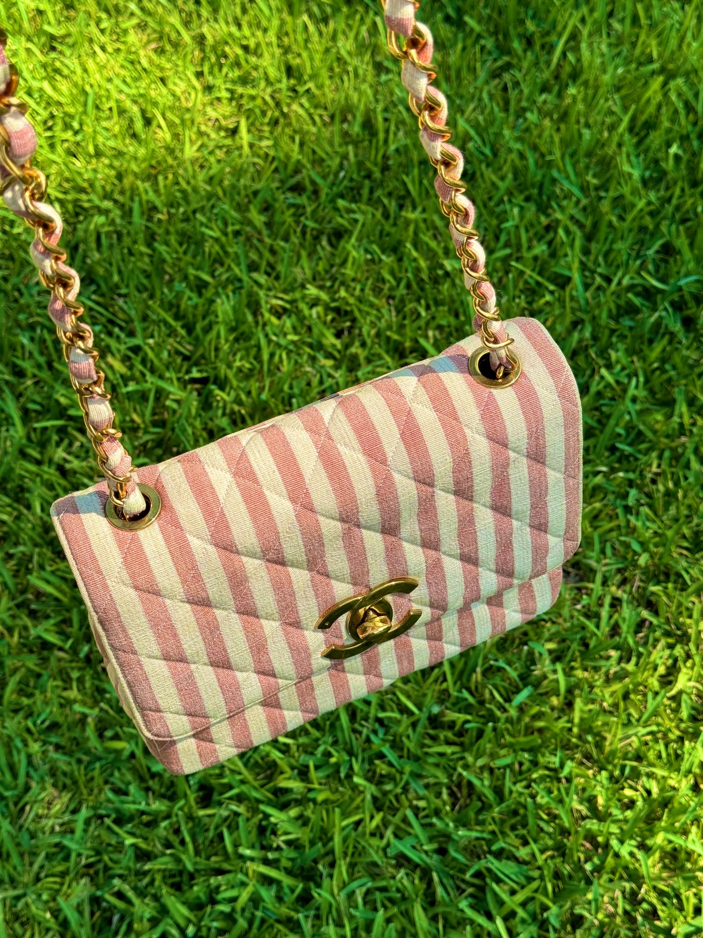 Chanel 24K Vintage Pink Striped Large Flap