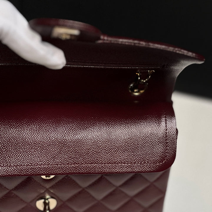 Chanel Small Classic Double Flap Caviar Burgundy Light Gold Hardware 2021