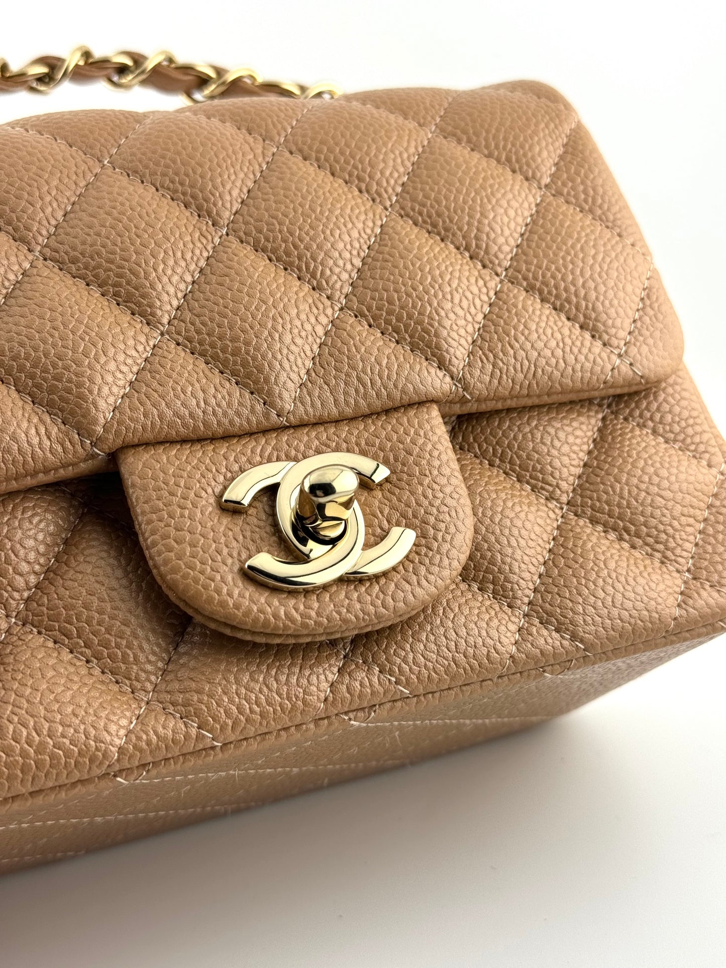 Chanel 18S Dark Beige Mini Square Caviar Flap Bag