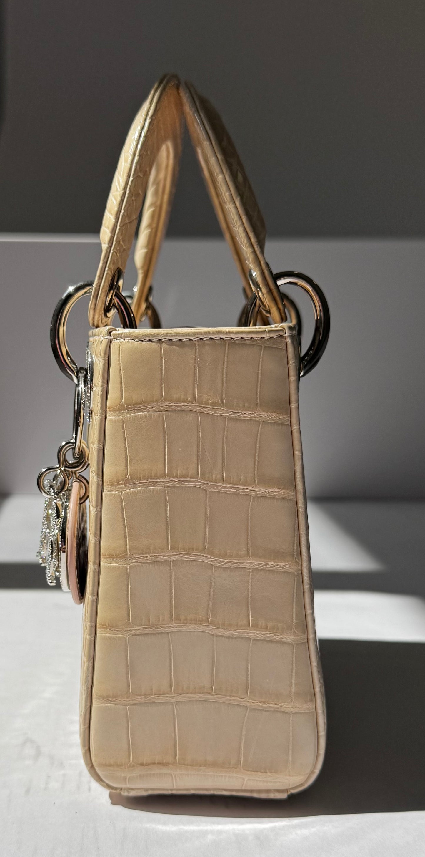 Lady Dior Ivory Crocodile Mini Top Handle