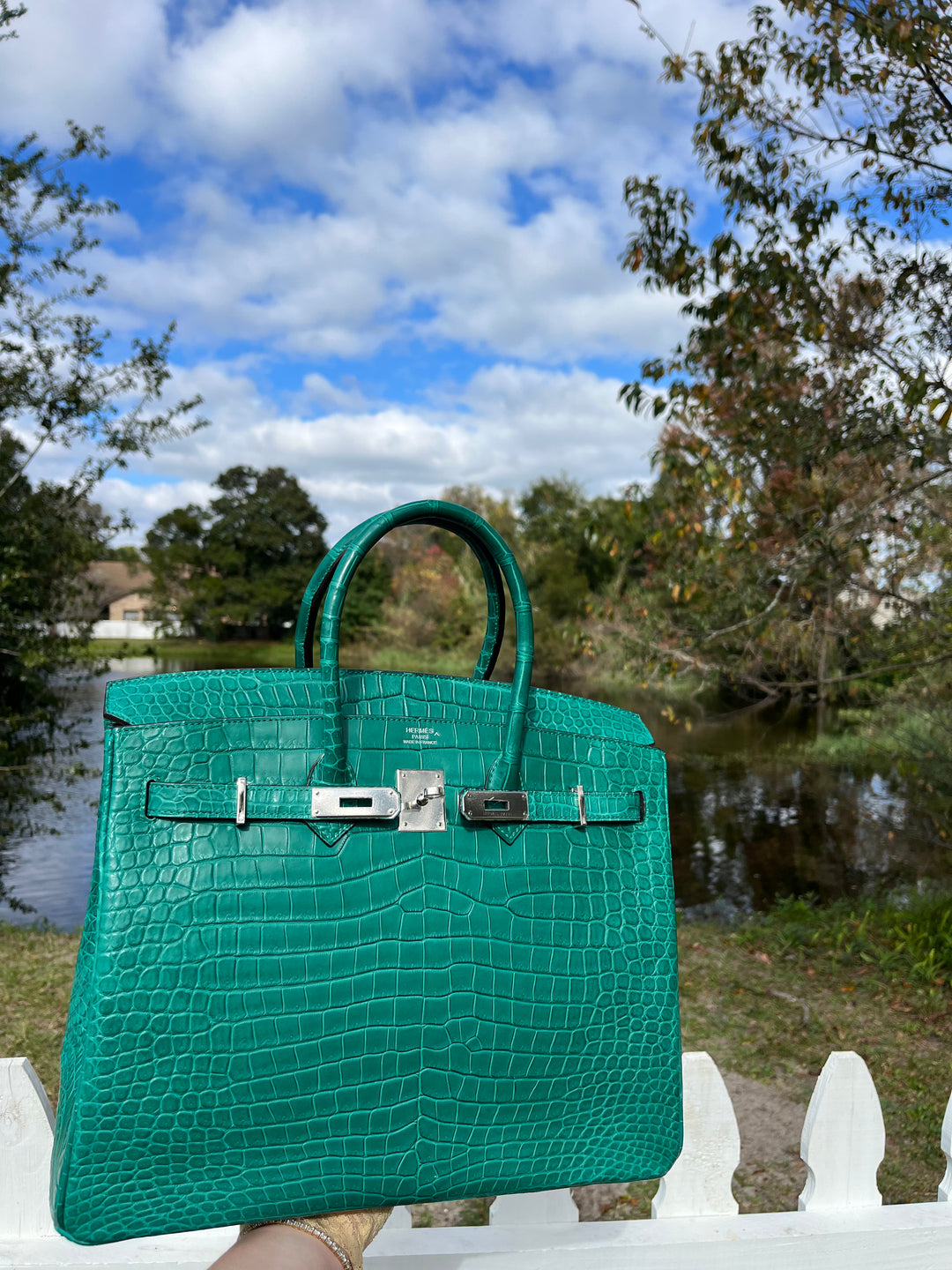 Hermes Malachite Matte Croc Birkin 35 PHW