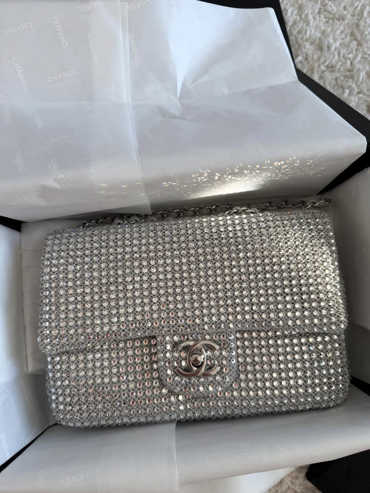 Chanel Mini Flap Bag Silver Crystal Crochet Silver Hardware Métiers D’Art 2026
