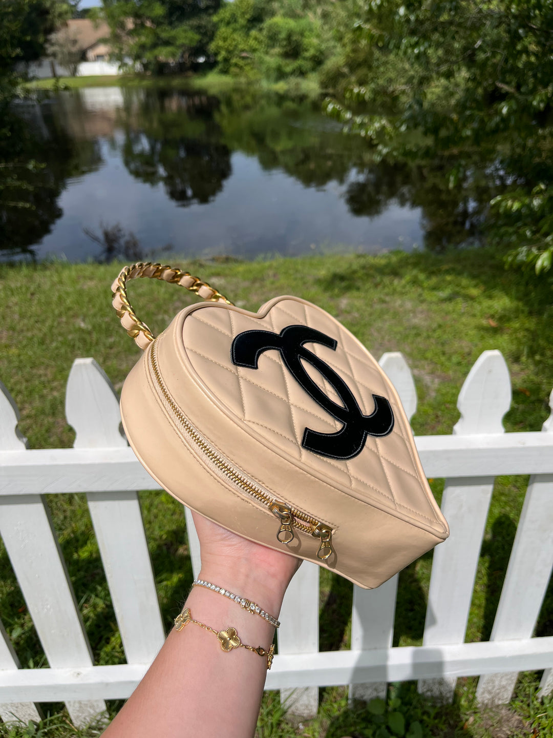 Chanel 1995 CC Beige Heart Vanity Bag