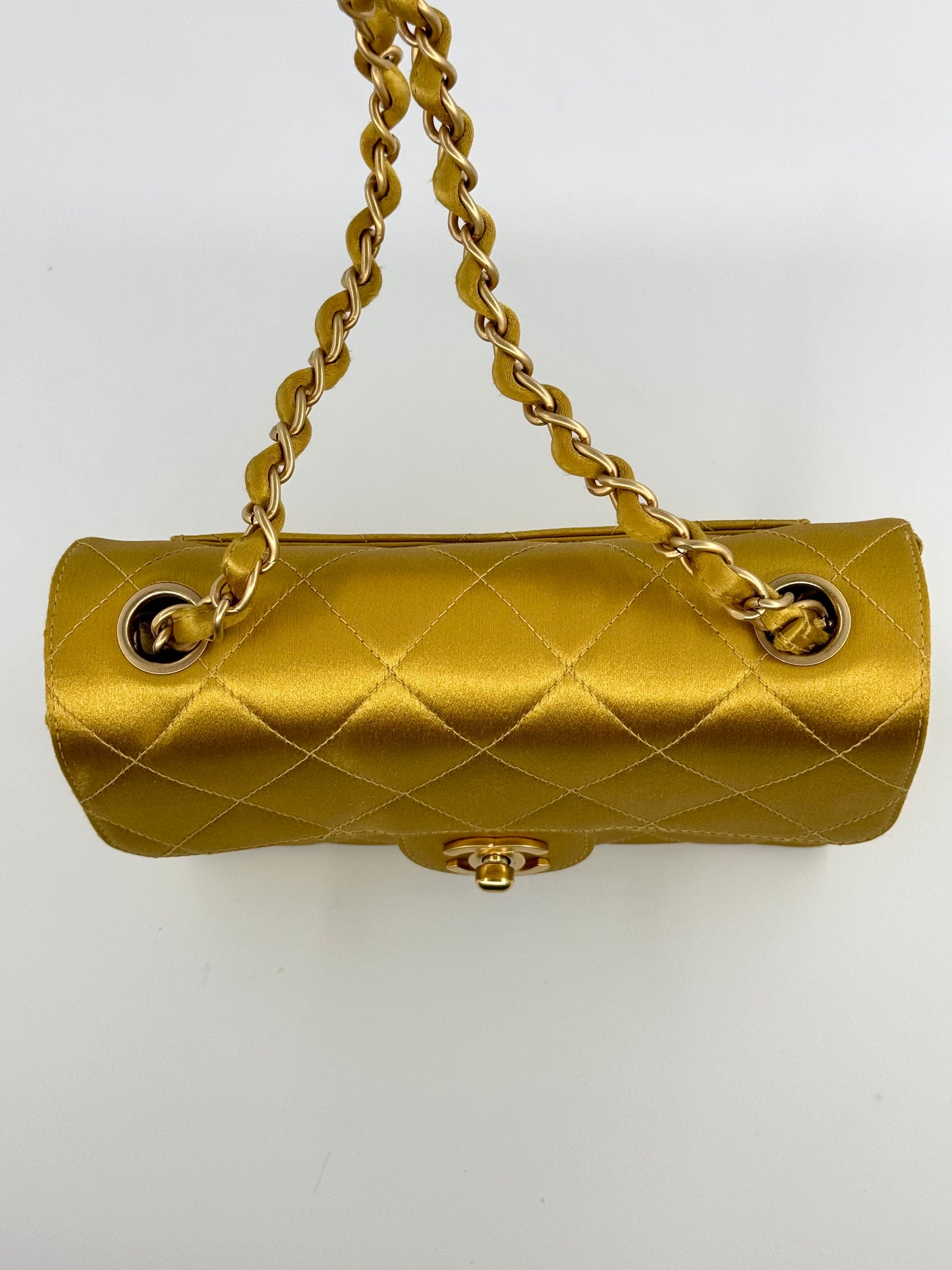 Chanel Gold Satin Mini Rectangle Flap