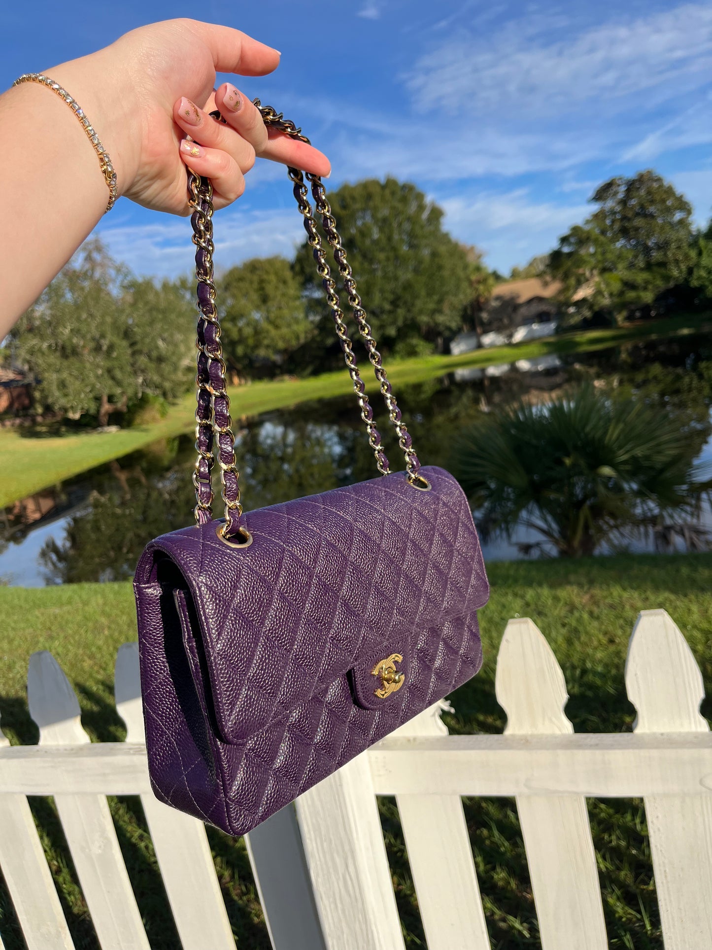 Chanel Purple Medium Vintage Caviar Classic Flap