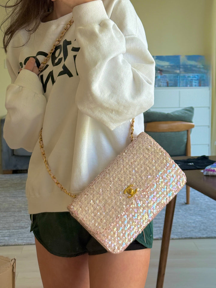 Chanel 1992 Medium Pink Sequin Flap Bag
