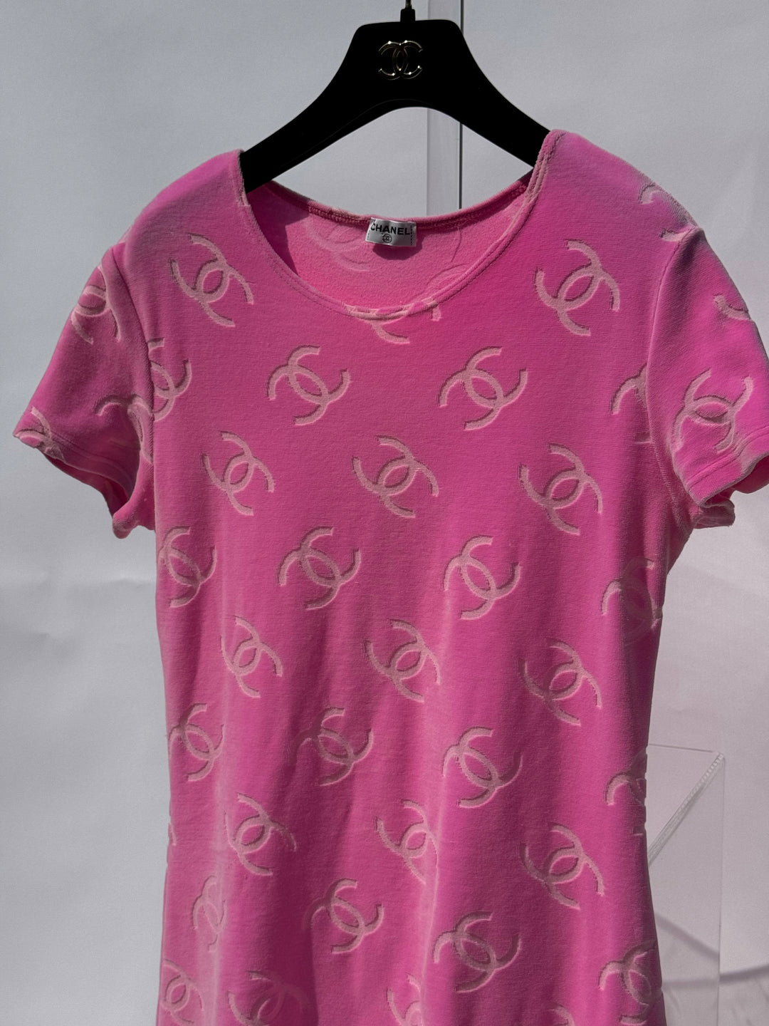 Chanel Spring 1996 Pink Velour CC Dress