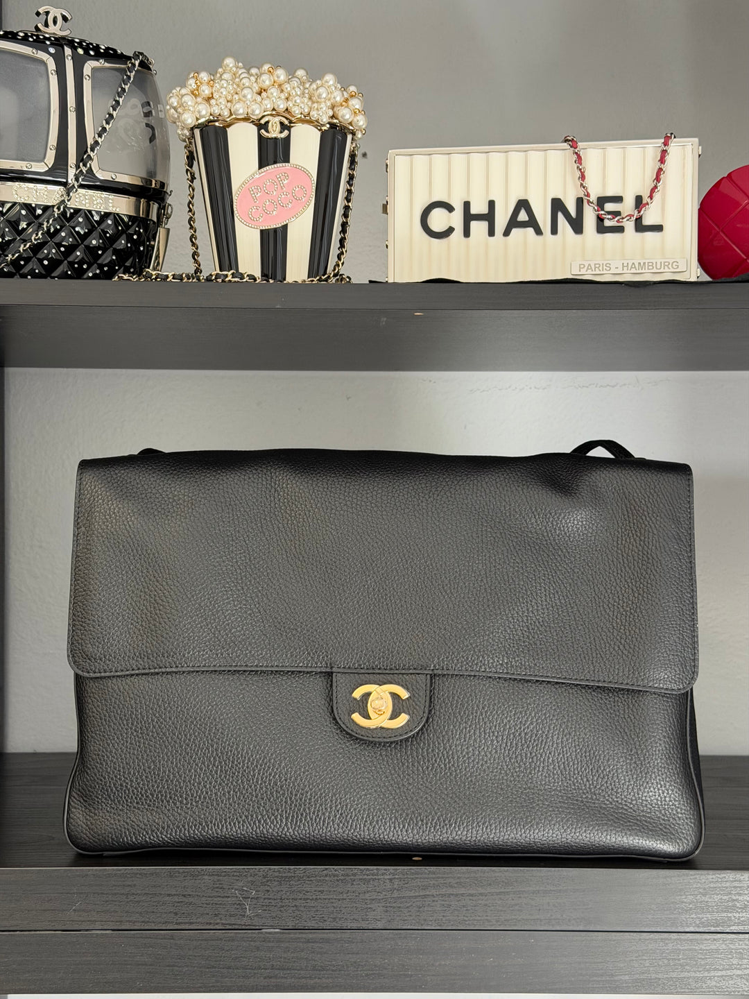 Chanel Maxi 38 Flap Bag Black Souplissimo Grained Calfskin Gold Tone Hardware 2026