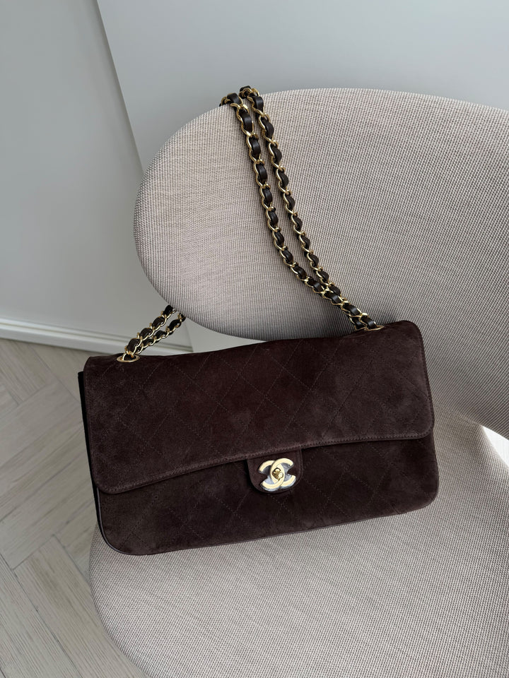 Chanel Maxi Flap Souplissimo Suede Calfskin Brown Gold Hardware 2026